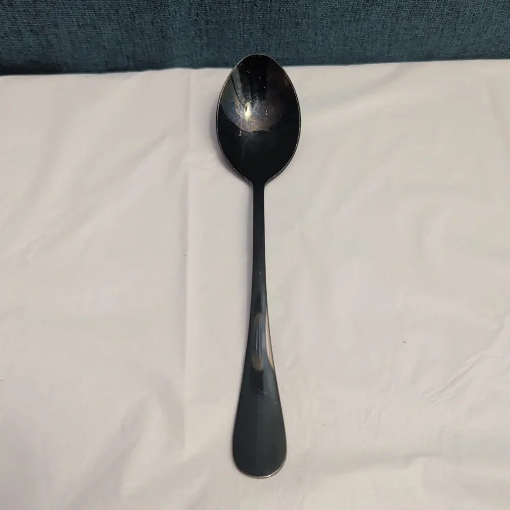 Set of 8 Black Stainless Steel Spoons 18/0 Modern Onyx Flatware Table Spoons Set